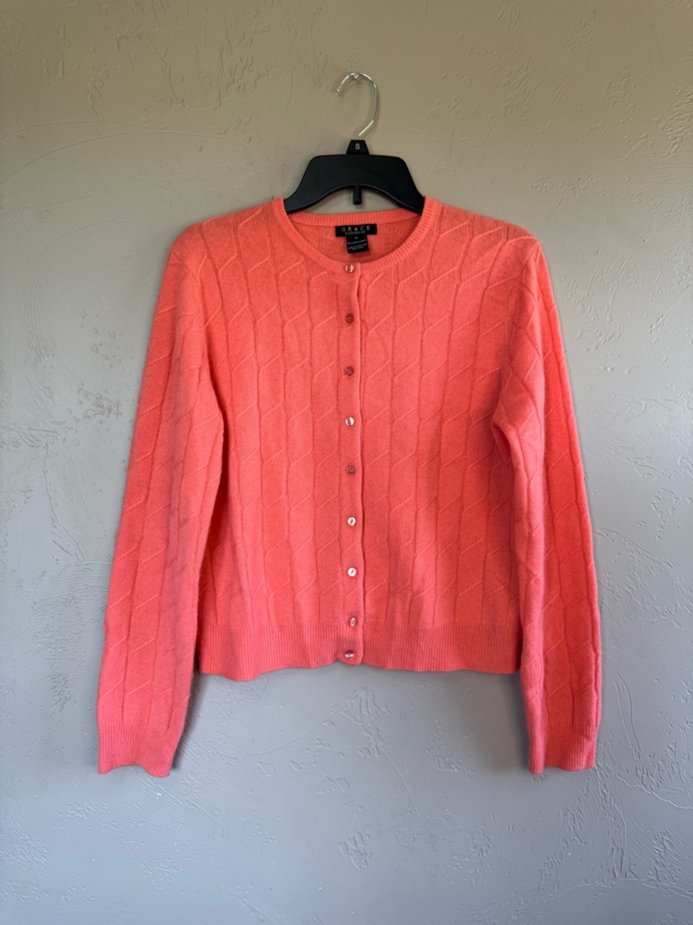 100% Cashmere Coral Crewneck Button Cardigan - Women